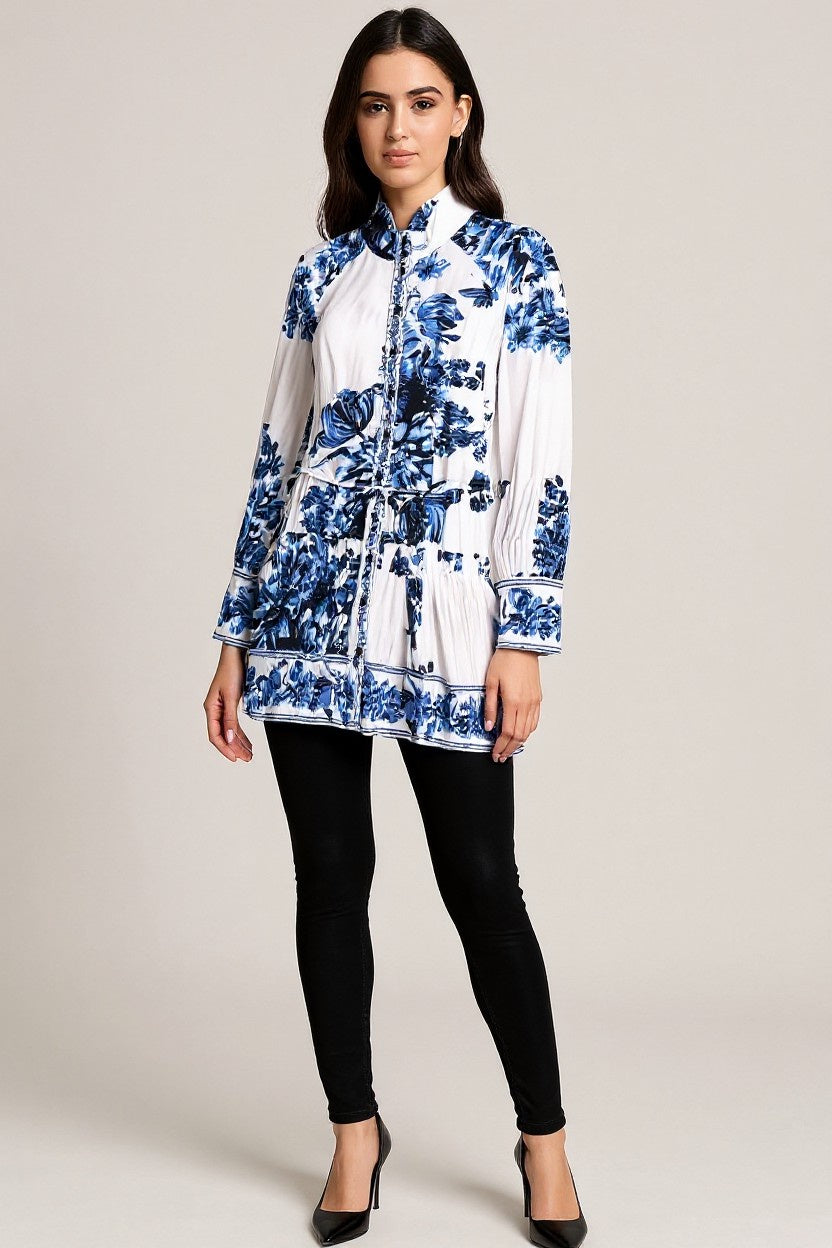 Floral Waist Tie Mini Shirt Dress