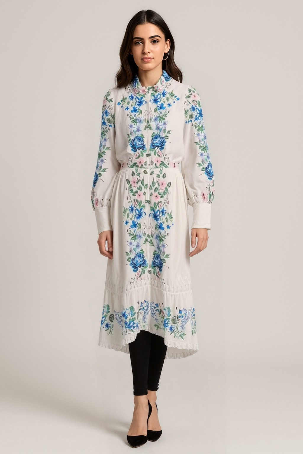Loose Floral Midi Dress – Long Sleeve Casual Style