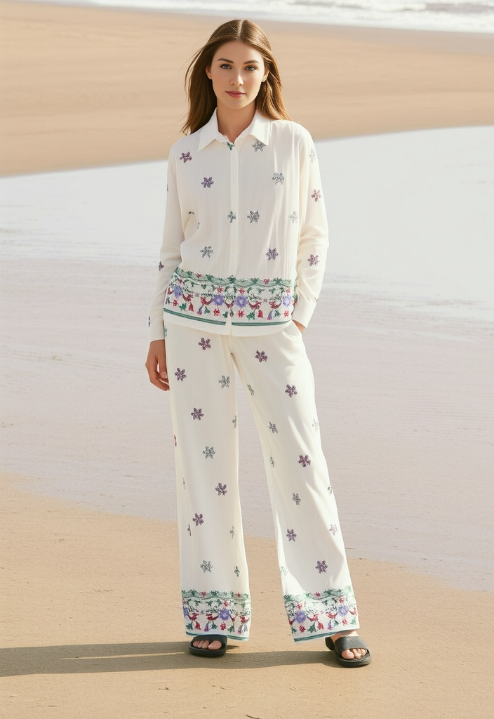 Vintage Floral Embroidered Co Ord – Women’s Long Sleeve Shirt