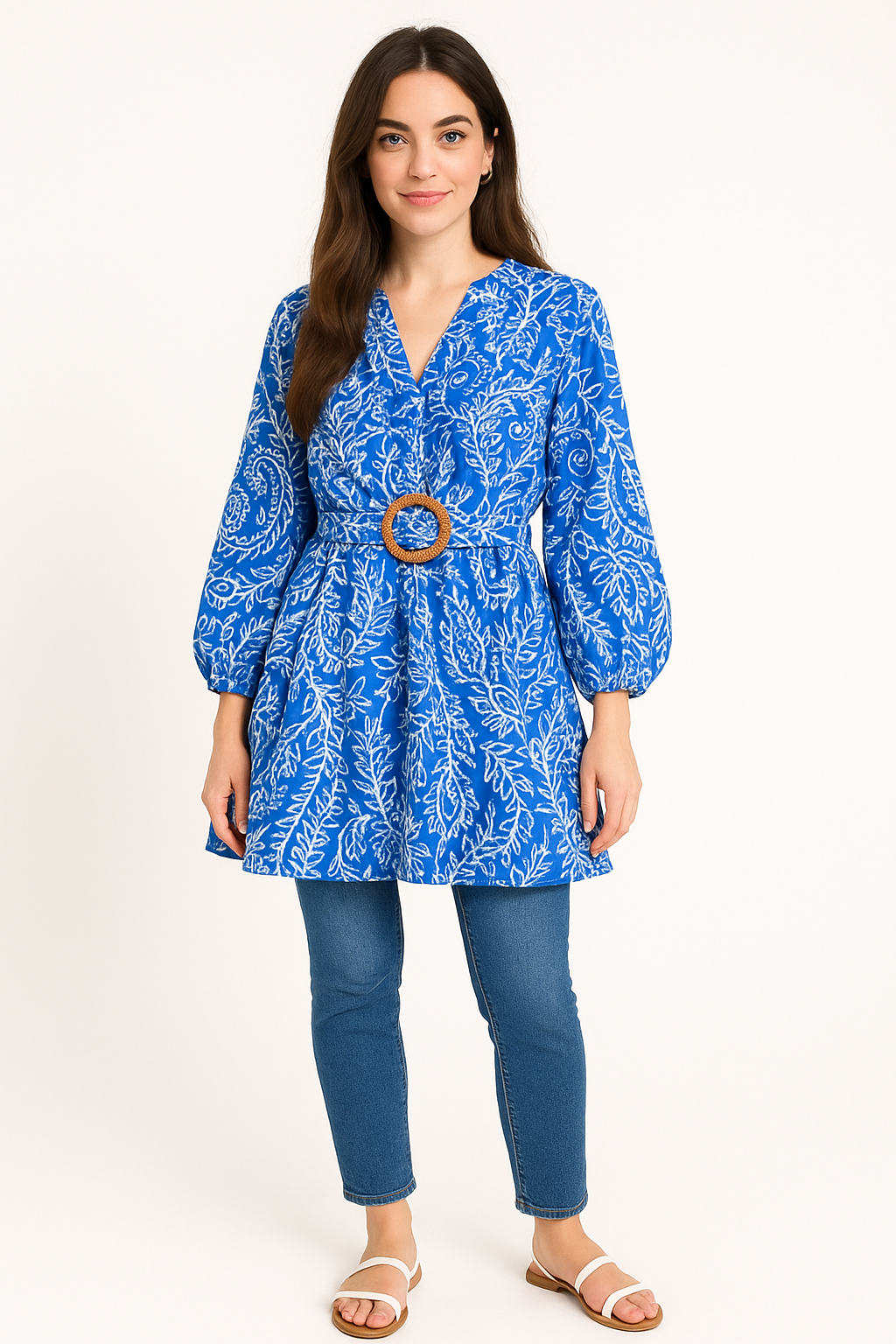 Women’s Blue Print Above Knee Length Shirt