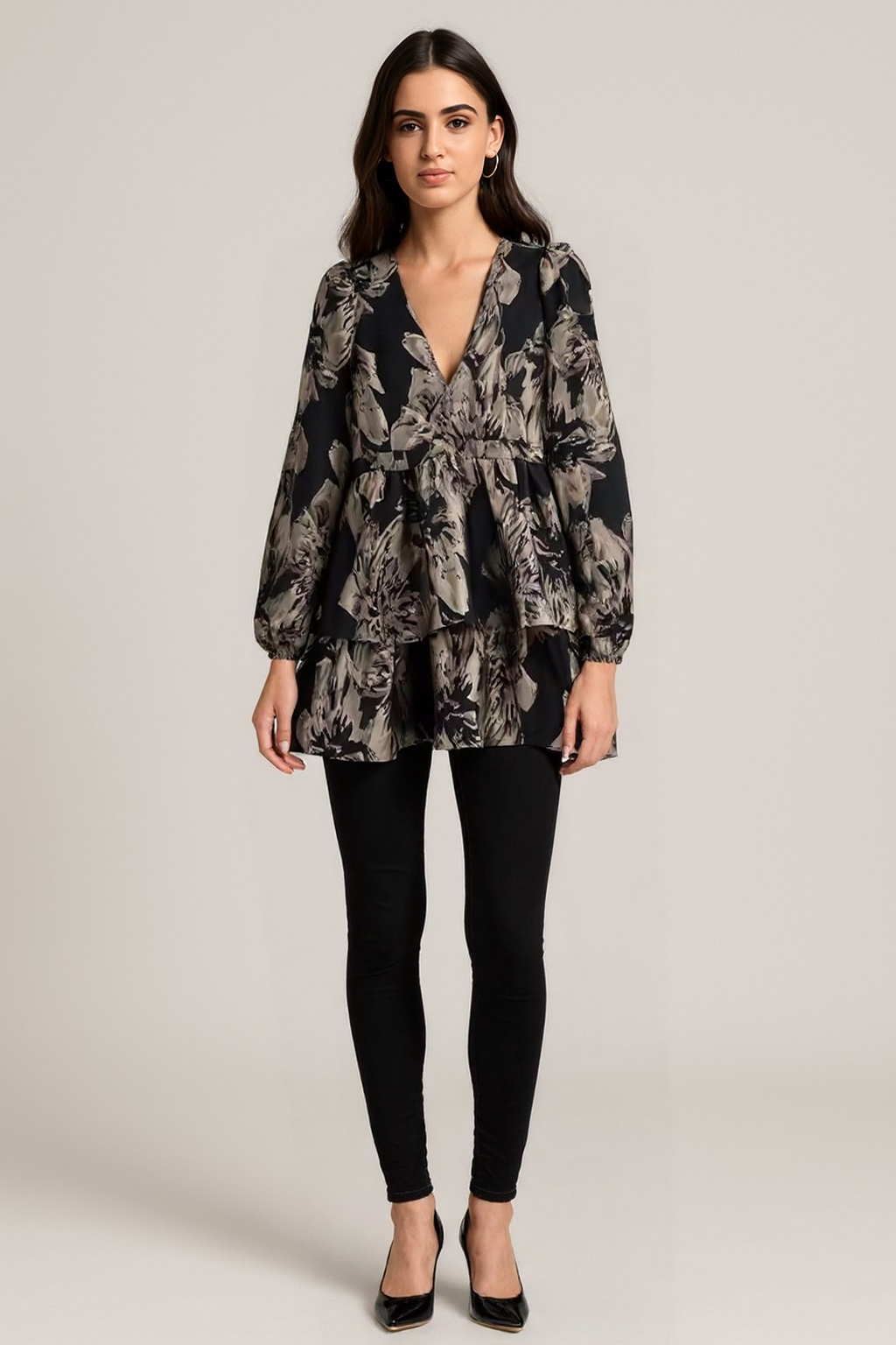 Elegant Retro Jacquard Mini Floral Long Sleeve Dress