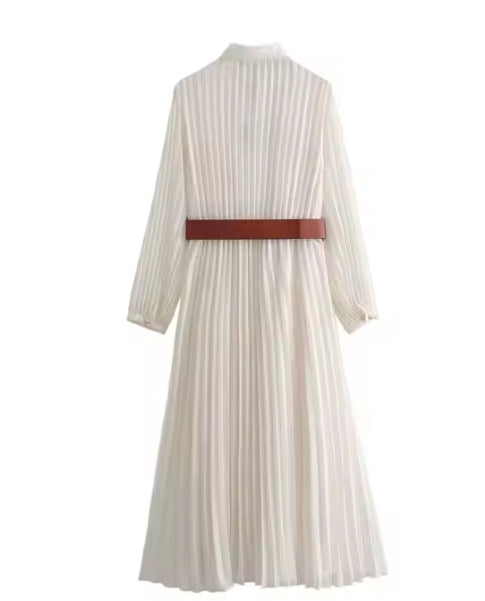 Solid Midi Shirt Dress – Belted A-Line Long Sleeve Casual Style