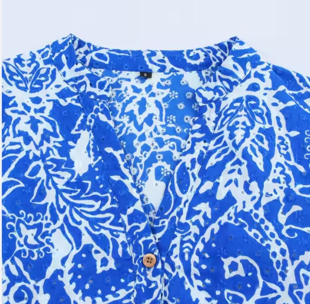 Women’s Blue Print Above Knee Length Shirt