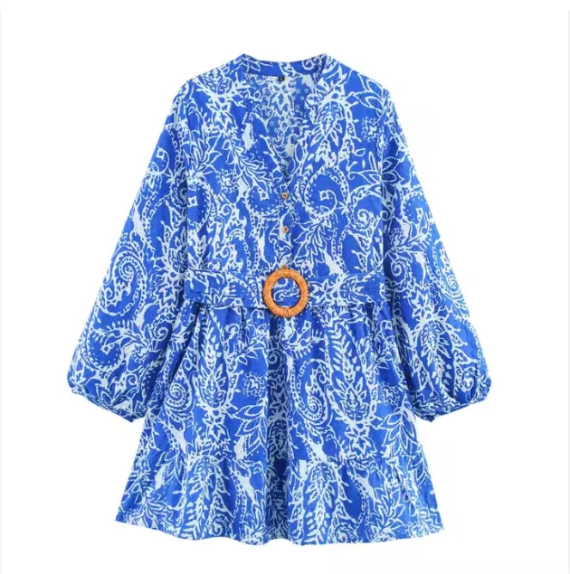 Women’s Blue Print Above Knee Length Shirt