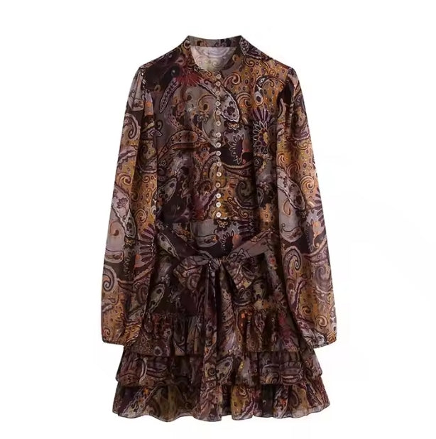 Floral Mini Dress – Casual Elegance with Ruffle Details & Belted Waist