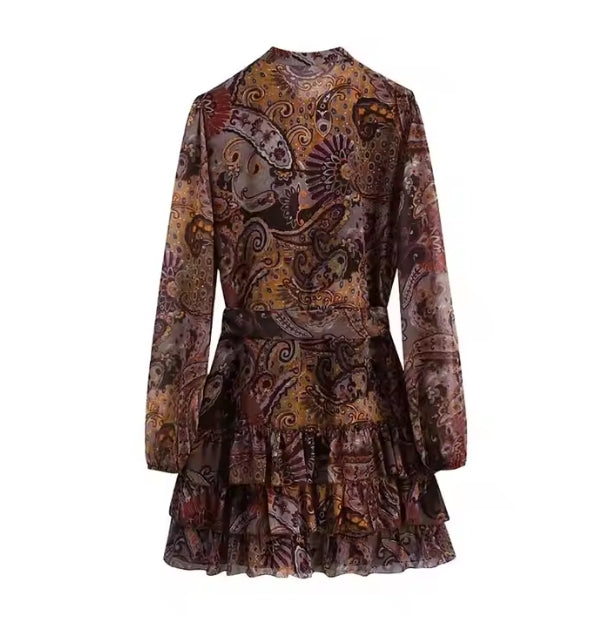 Floral Mini Dress – Casual Elegance with Ruffle Details & Belted Waist