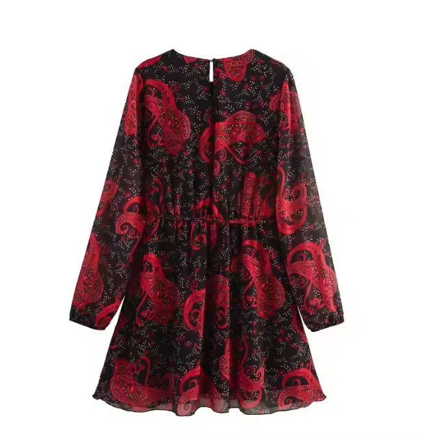 Red and Black Floral Chiffon Shirt