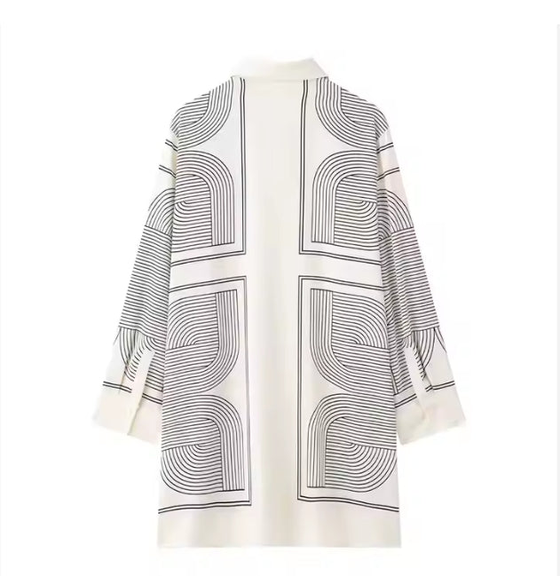 Striped Mini Shirt Dress – Casual Long Sleeve Woven Dress with Turn-Down Collar