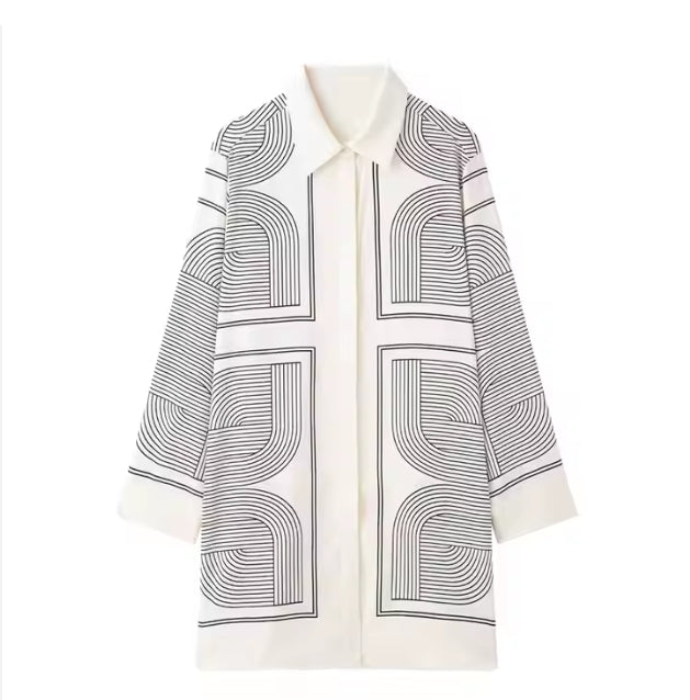 Striped Mini Shirt Dress – Casual Long Sleeve Woven Dress with Turn-Down Collar