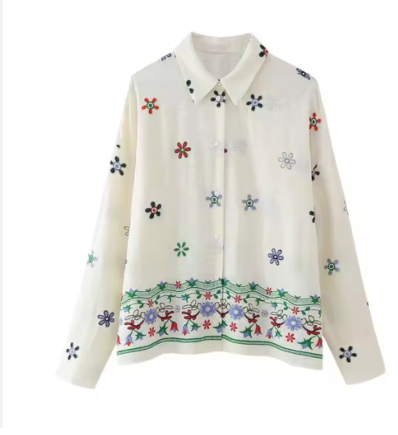 Vintage Floral Embroidered Co Ord – Women’s Long Sleeve Shirt
