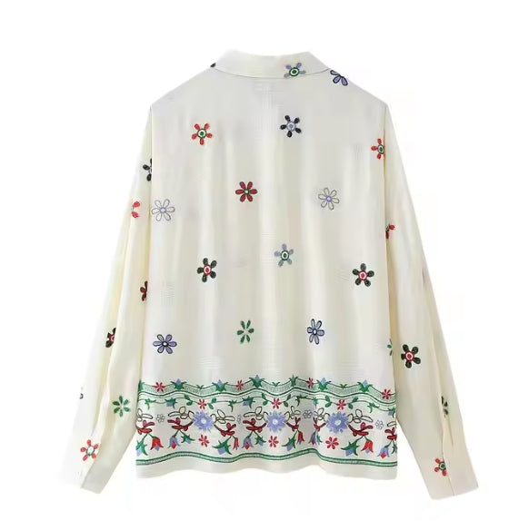 Vintage Floral Embroidered Co Ord – Women’s Long Sleeve Shirt