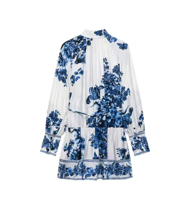 Floral Waist Tie Mini Shirt Dress