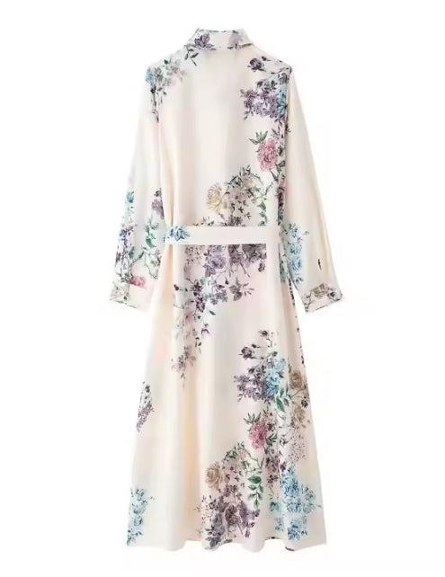 Floral A-Line Midi Dress – Ruffle Detail & Long Sleeves