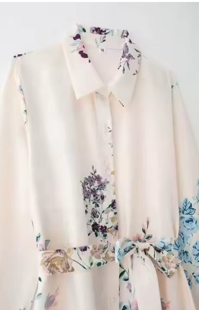 Floral A-Line Midi Dress – Ruffle Detail & Long Sleeves