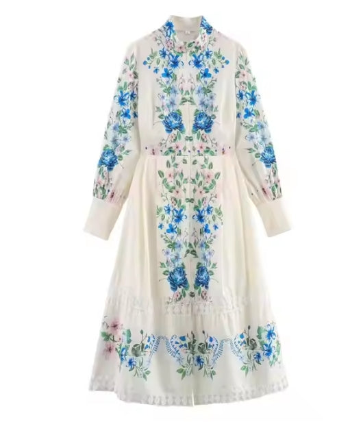 Loose Floral Midi Dress – Long Sleeve Casual Style