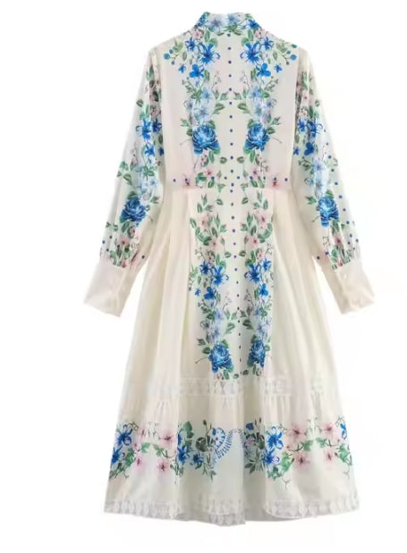 Loose Floral Midi Dress – Long Sleeve Casual Style