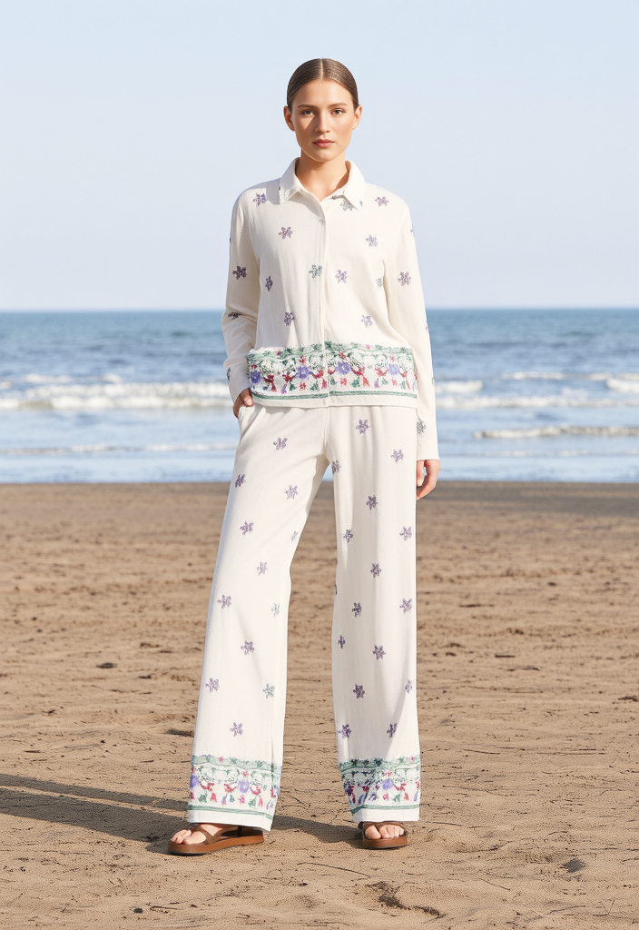 Vintage Floral Embroidered Co Ord – Women’s Long Sleeve Shirt